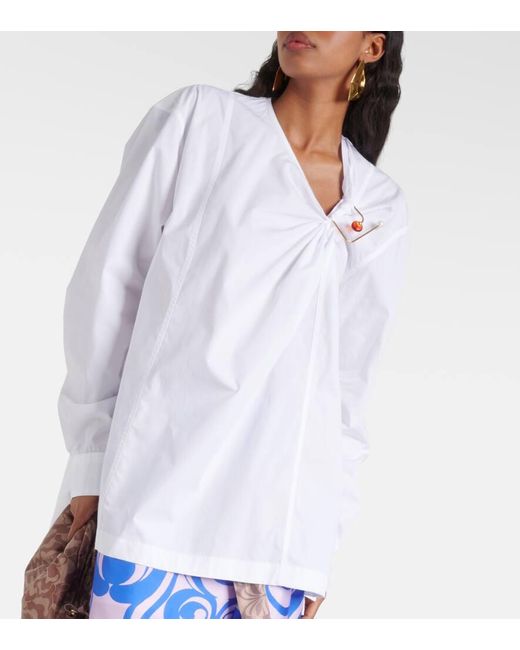 Blusa de popelin de algodon adornado Dries Van Noten de color White