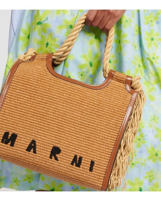 Marni Brown Marcel Medium Raffia-effect Tote Bag