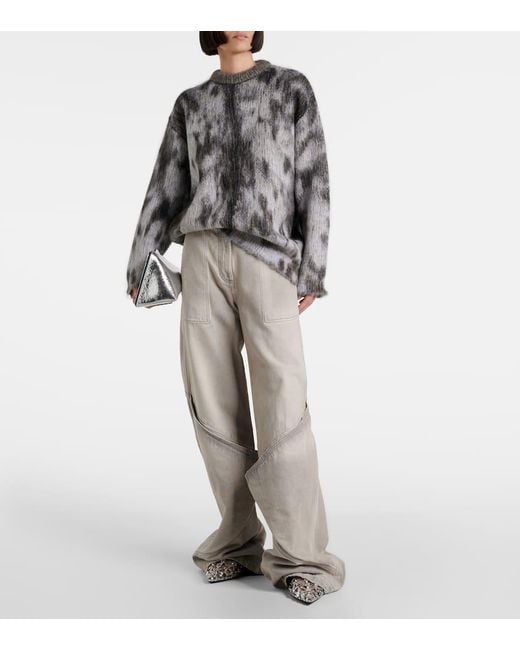 The Attico Gray Leopard-Print Jacquard Sweater