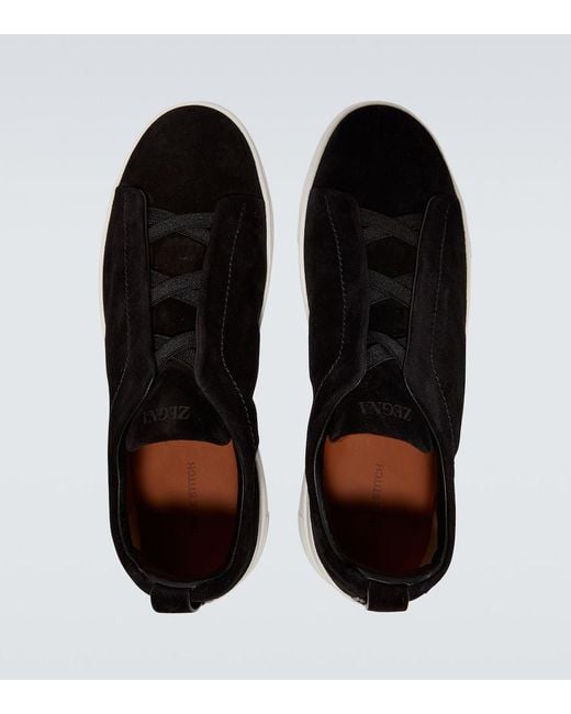 Zegna Black Triple Stitch Suede Sneakers for men