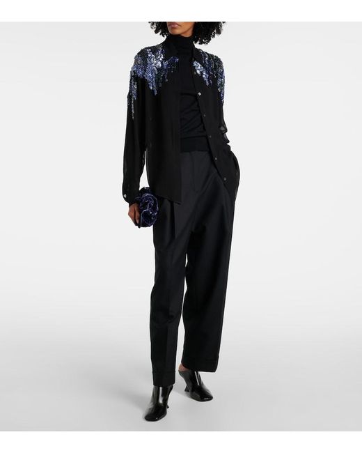 Dries Van Noten Black Sequined Chiffon Blouse
