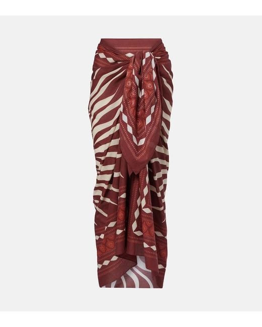 Johanna Ortiz Red Printed Cotton Beach Coover-Up