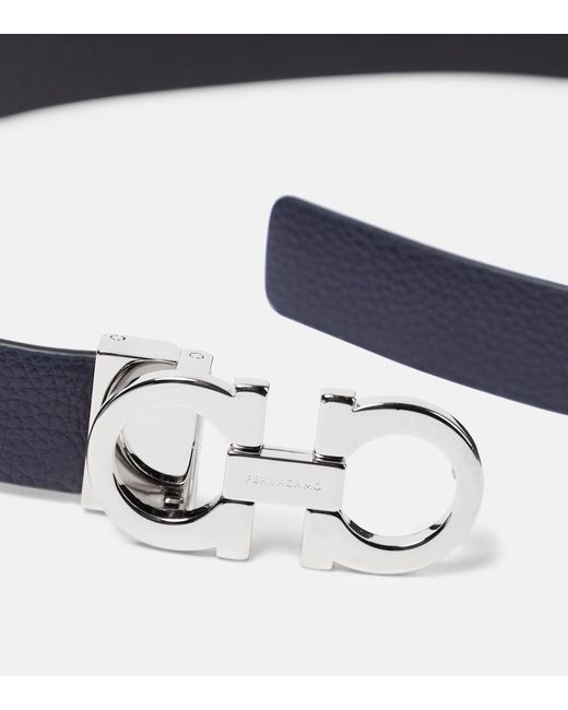 Ferragamo Blue Gancini Reversible Leather Belt
