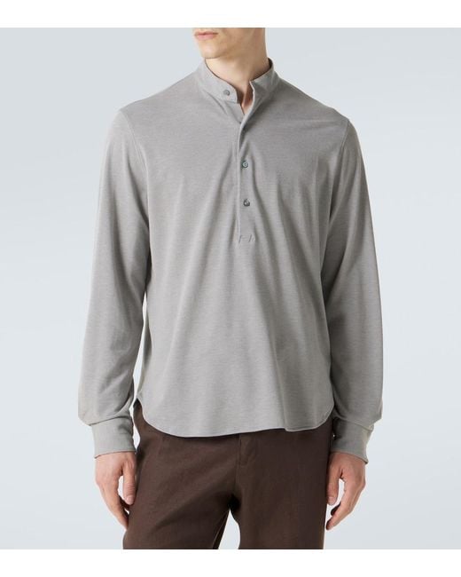 STÒFFA Gray Cotton And Silk Henley Shirt for men