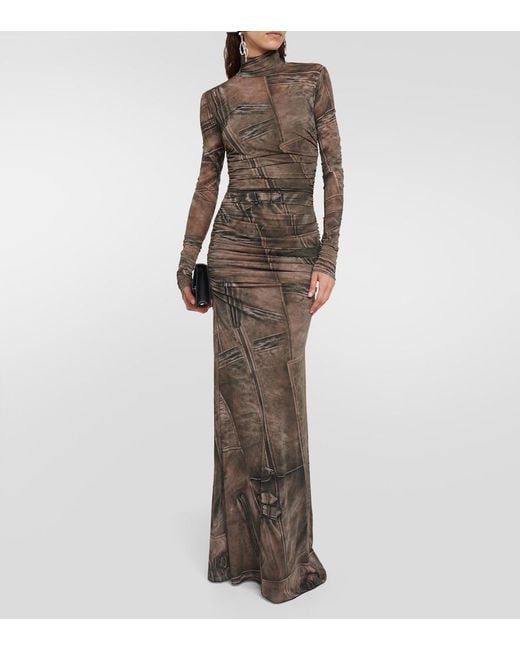 Blumarine Green Printed High-Neck Gown