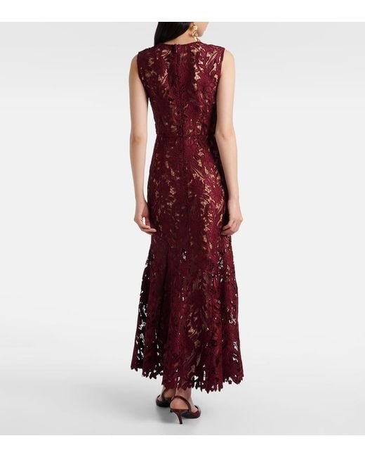 Robe Midi En Dentelle A Fleurs Self-Portrait en coloris Red