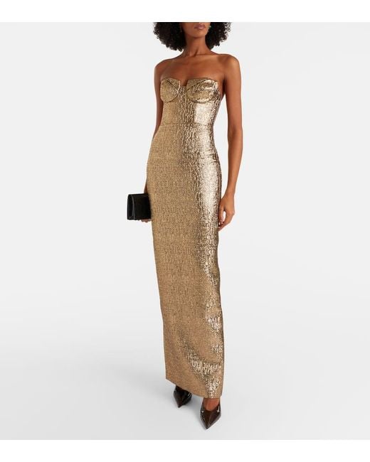 Roland Mouret Brown Lame Jacquard Bustier Gown