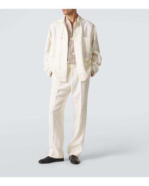 STÒFFA White Pleated Linen Wide-Leg Pants for men