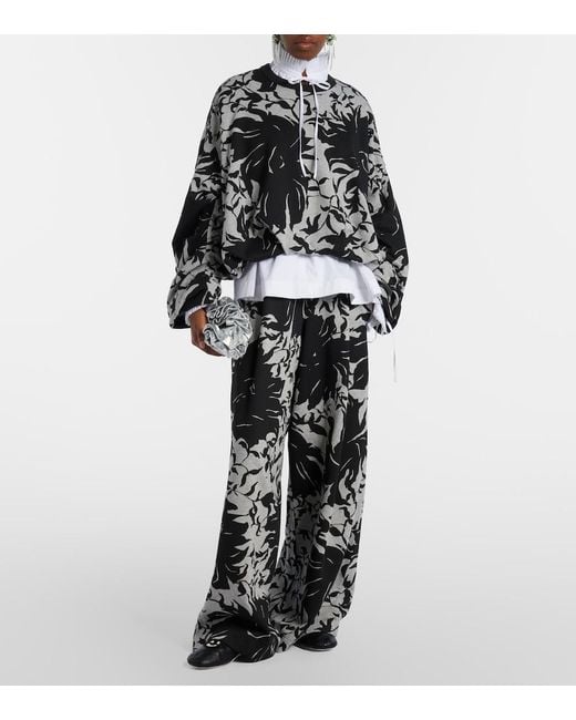 Dries Van Noten Black Floral Pleated Cotton Jersey Sweatpants