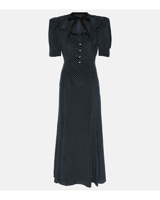 Alessandra Rich Black Polka-dot Puff-sleeve Silk Midi Dress