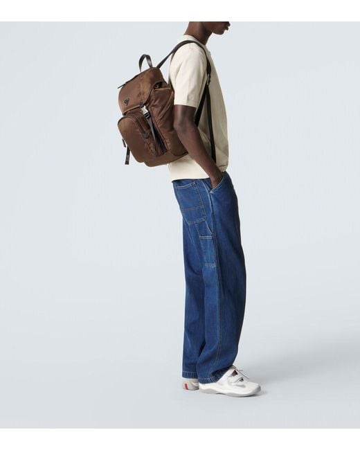 Prada Brown Re-Nylon Leather-Trimmed Backpack for men