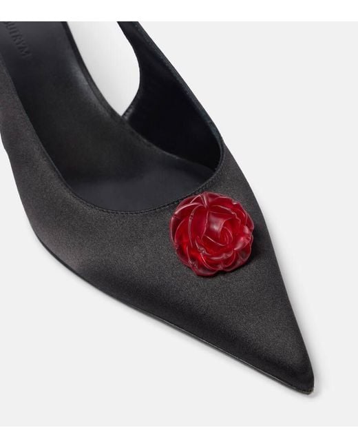 Magda Butrym Black 45 Floral-Applique Satin Slingback Pumps