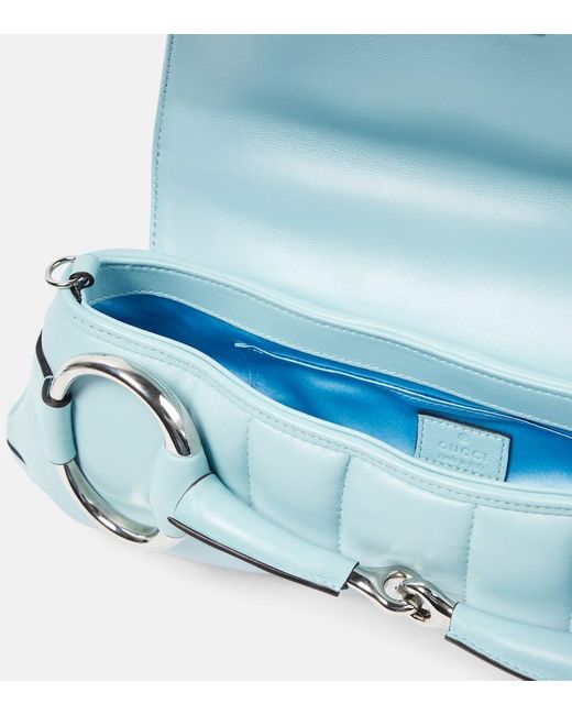 Gucci Blue Horsebit Chain Medium Leather Shoulder Bag