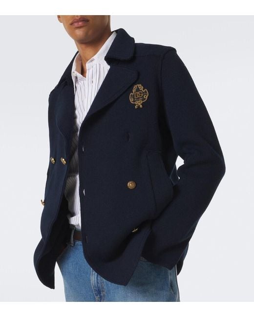 Dolce & Gabbana Blue Dg Knitted Cotton Blazer for men