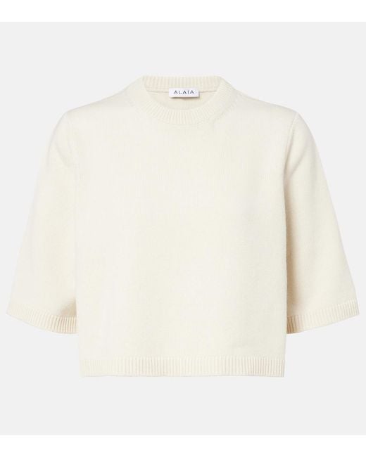 Alaïa White Cropped Cashmere And Wool-Blend Sweater
