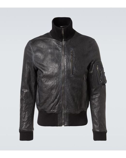 Dolce & Gabbana Black Leather Bomber Jacket for men