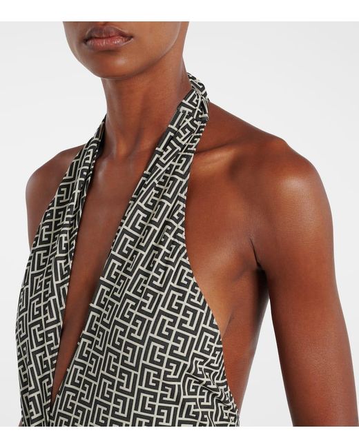 Costume Intero Con Scollo All'Americana E Cintura di Balmain in White