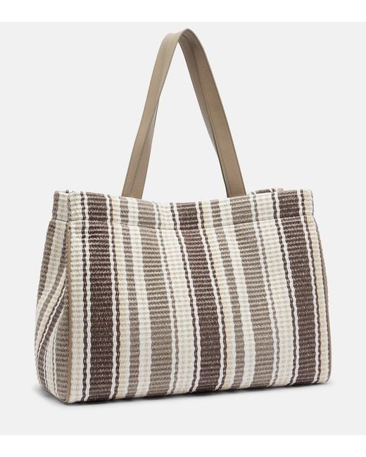 Brunello Cucinelli Metallic Monili Medium Striped Raffia Tote Bag