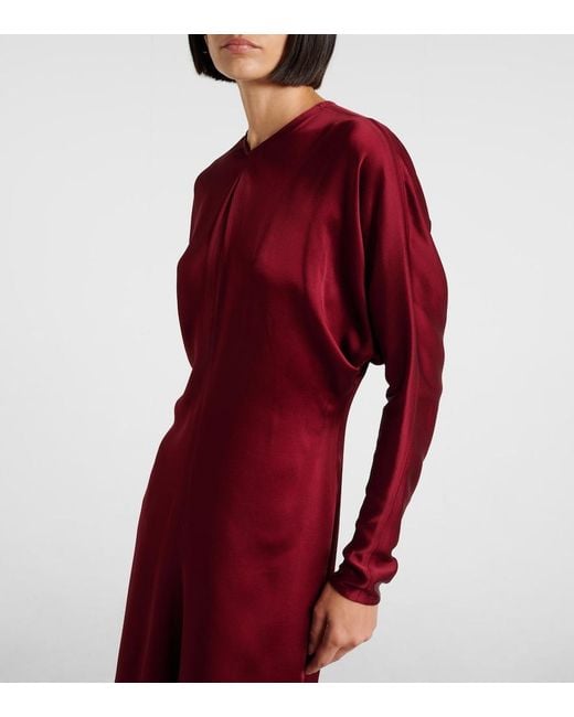 Victoria Beckham Red Draped Crepe Satin Midi Dress