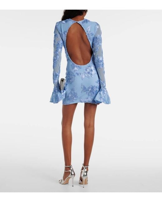 ROTATE BIRGER CHRISTENSEN Blue Bridal Floral-Applique Mesh Minidress