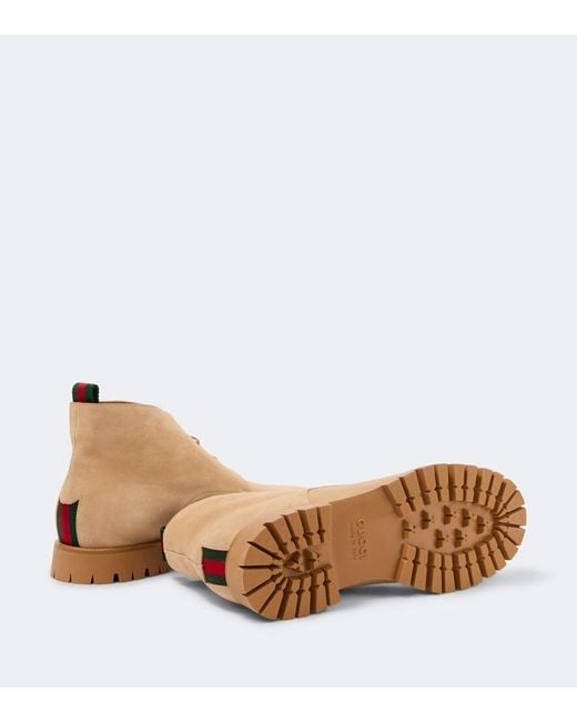 Gucci Natural Web Stripe Suede Desert Boots for men