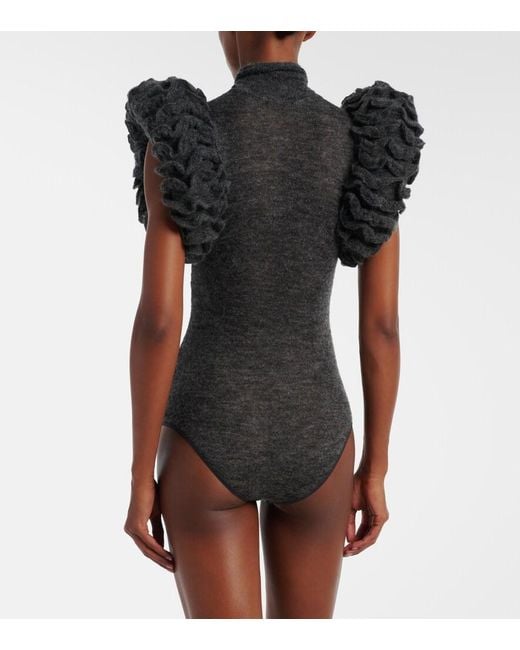 Alaïa Gray Ruffled Mohair And Wool-Blend Bodysuit
