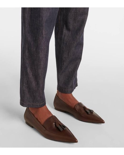 Brunello Cucinelli Brown Loafers Monili Aus Leder