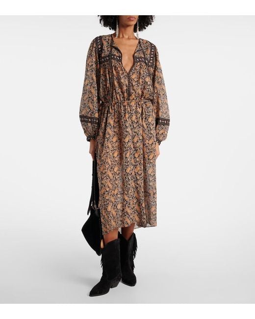 Isabel Marant Brown Greila Cotton Voile Midi Dress