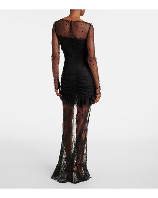 Alessandra Rich White Sheer Cotton-Blend Lace Gown