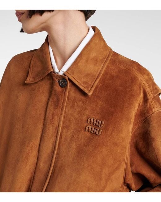Chaqueta De Ante Con Logo Miu Miu de color Brown
