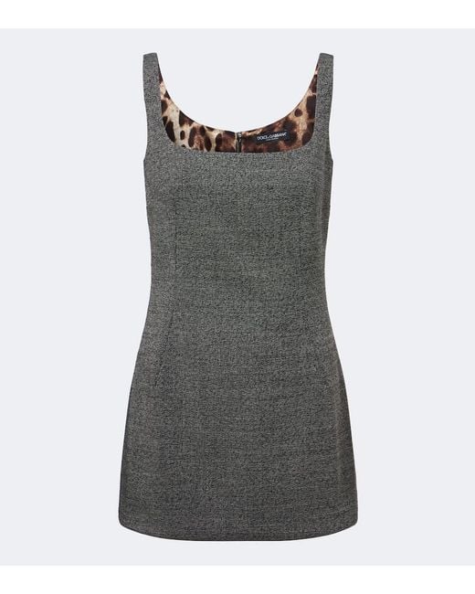 Dolce & Gabbana Gray Wool Tweed Minidress