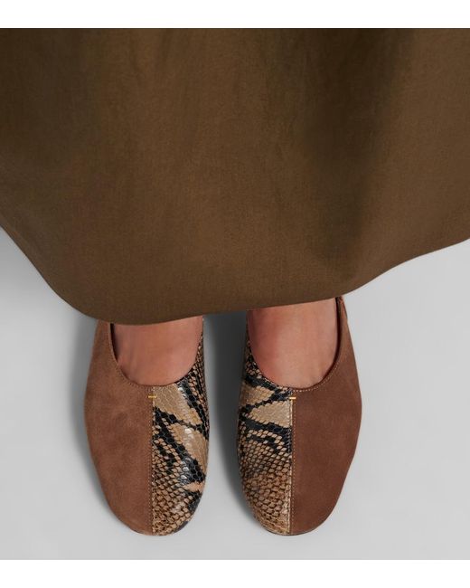 Khaite Brown Jane Snake-Effect Leather And Suede Ballet Flats