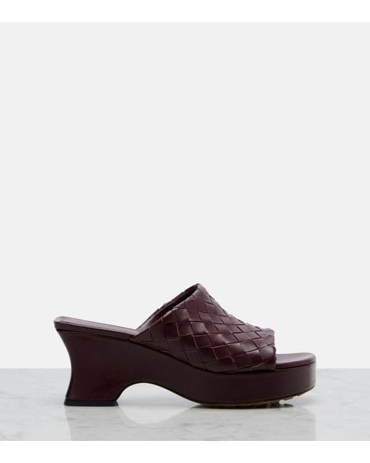 Bottega Veneta Brown Rosita Intrecciato Leather Wedge Mules