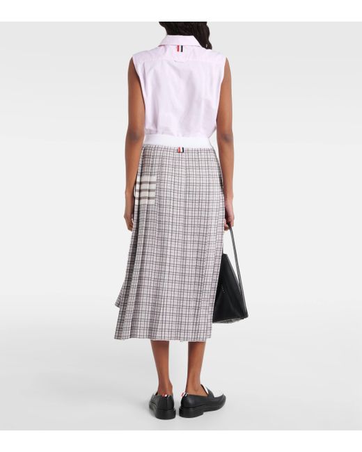 Thom Browne Gray Checked Pleated Silk And Cotton Midi Skirt