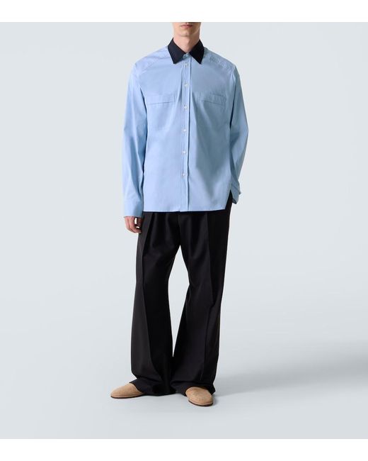 Plan C Blue Cotton-Blend Poplin Shirt for men