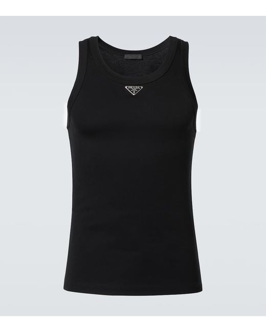 Prada Black Logo Cotton Tank Top for men