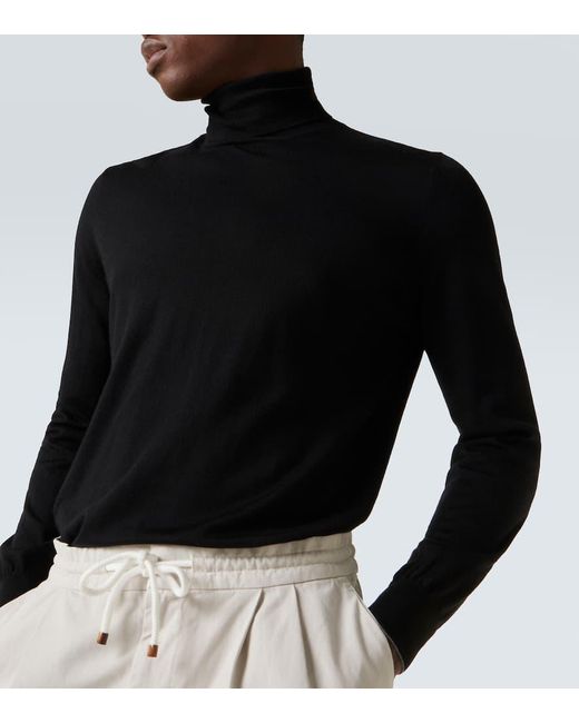 Brunello Cucinelli Black Wool And Cashmere Turtleneck Sweater for men