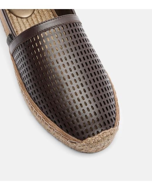 Brunello Cucinelli Brown Monili Leather And Suede Espadrilles