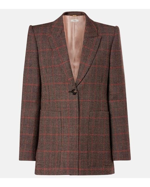 Chloé Brown Checked Virgin Wool Blazer