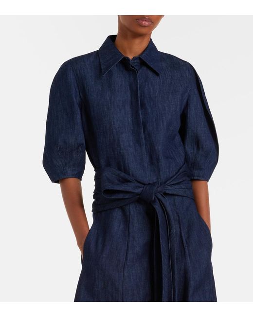 Gabriela Hearst Blue Sansi Cotton And Linen Denim Shirt
