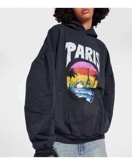 Sudadera De Algodon Oversized Estampada Balenciaga de color Blue