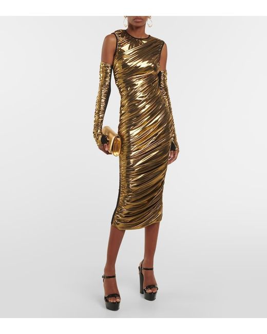 Vestido midi de organza metalizada Dolce & Gabbana de color Natural