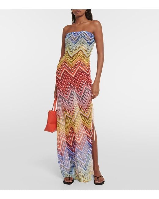 Vestido de playa sin tirantes en zigzag Missoni de color Multicolor