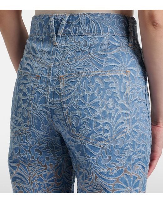 Veronica Beard Blue Taylor Floral Wide-Leg Jeans