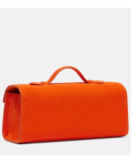 SAVETTE Red Slim Symmetry Suede Tote Bag