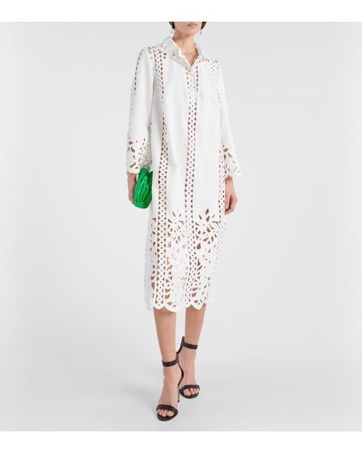 Oscar de la Renta White Floral Trellis Guipure Lace-Trimmed Tunic