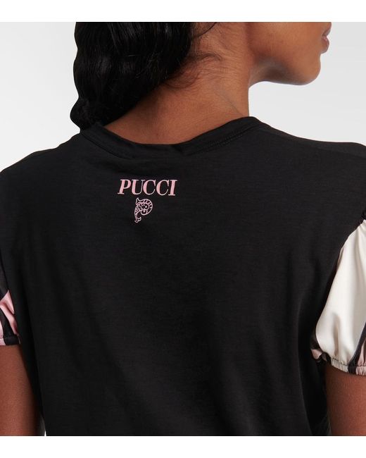Emilio Pucci Black Iride Satin-Trimmed Cotton Top