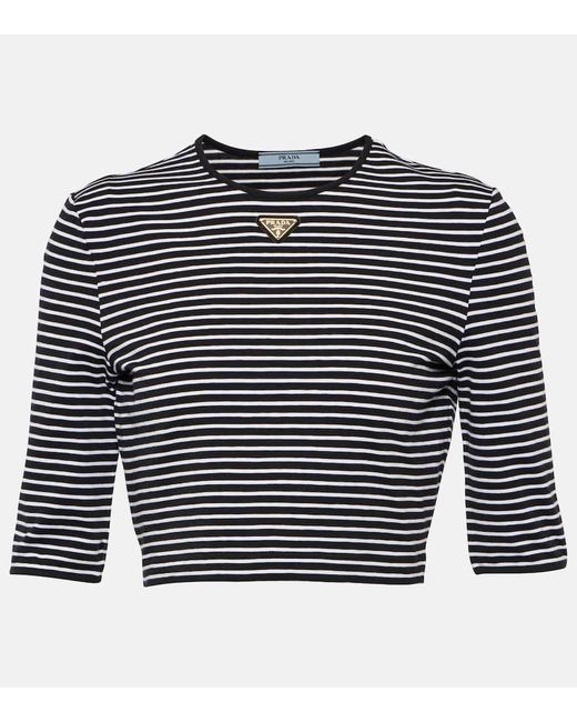 Prada Blue Logo Cotton-Blend Crop Top
