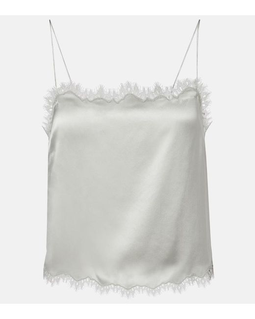 Doen White Loure Lace-Trimmed Silk Camisole