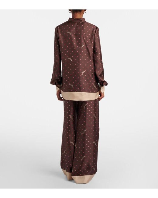 Valentino Brown Printed Silk Twill Palazzo Pants